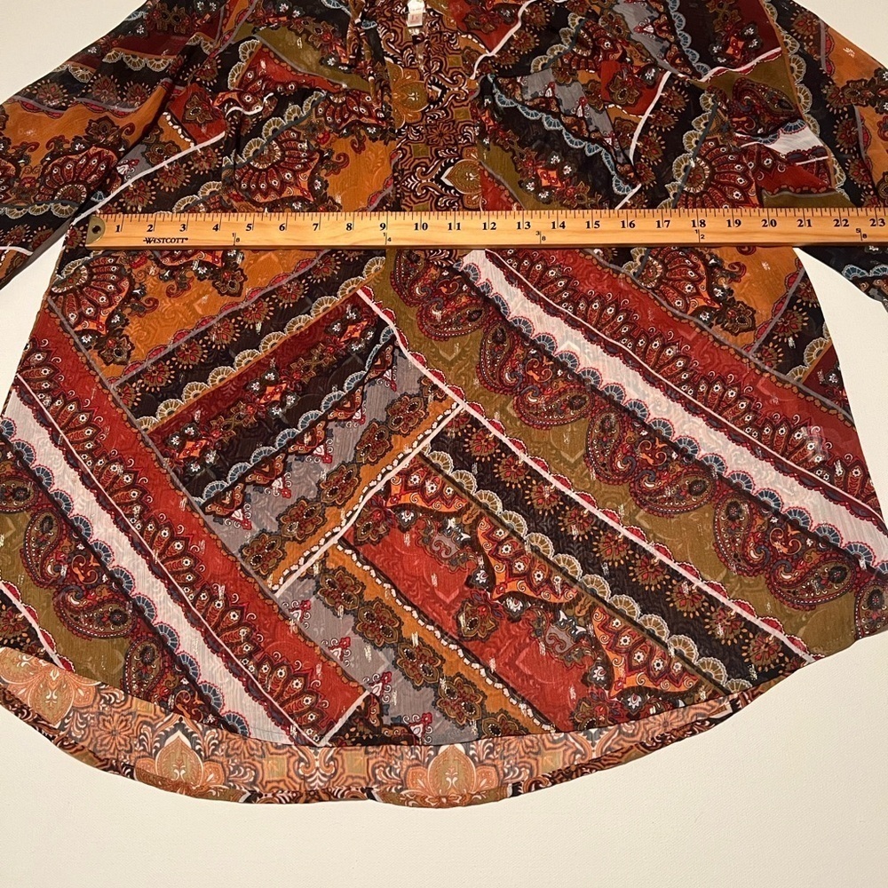 EUC Fig and Flower Anthroplologie Earthtones Patchwork Semi-Sheer Tunic XL (E3) - Picture 3 of 9